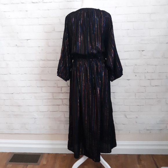 Apiece Apart Midi Dress Metallic Striped Rainbow Black 4 - Picture 6 of 9